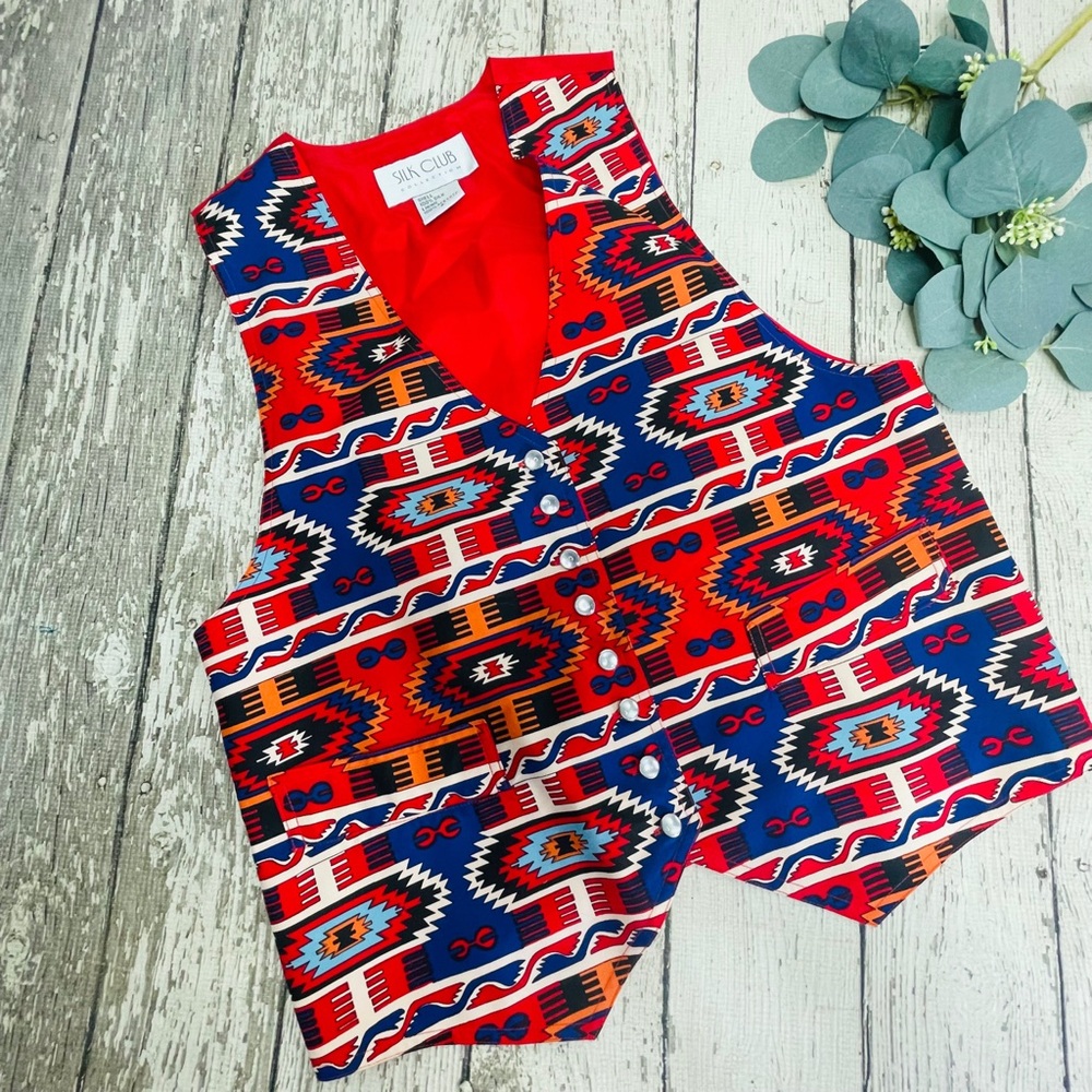 Vintage Silk Club Collection Aztec Button Up Vest